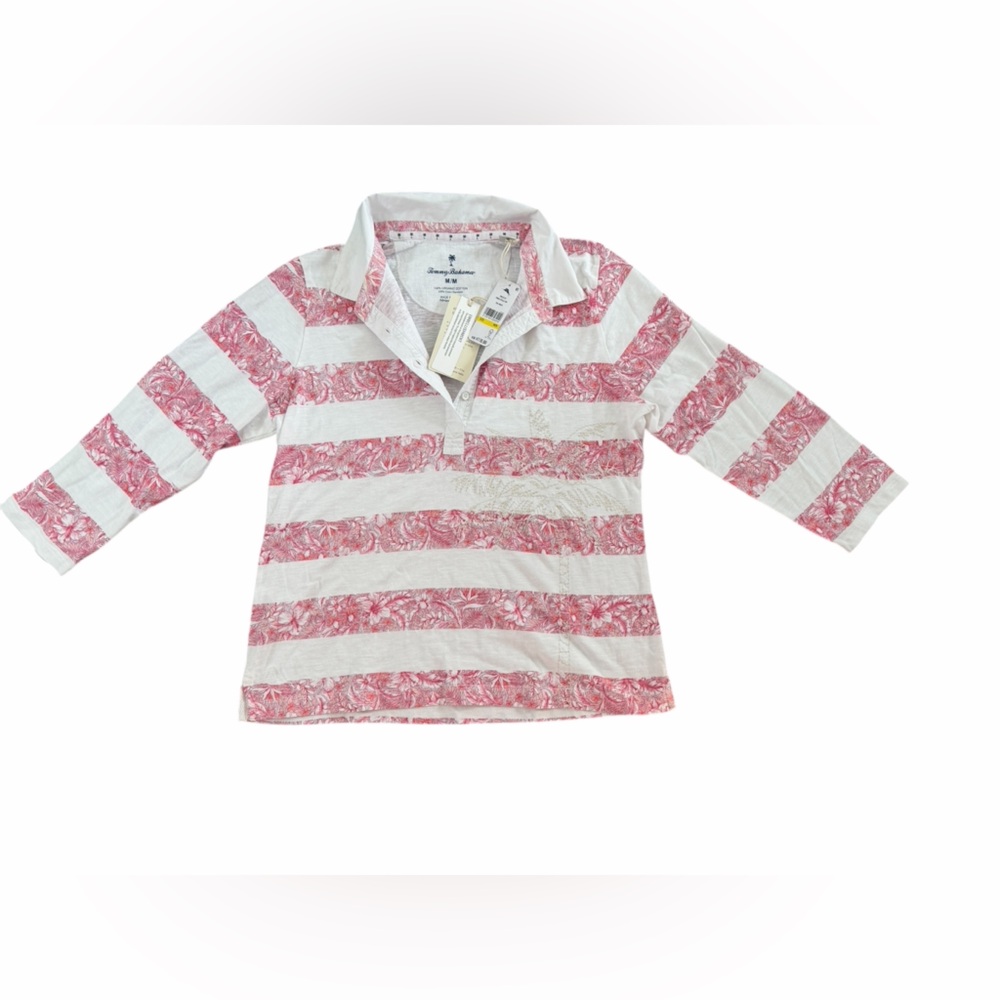 Tommy Bahama Prima Petals Striped Long Sleeve Top | Pink & White - Picture 3 of 9